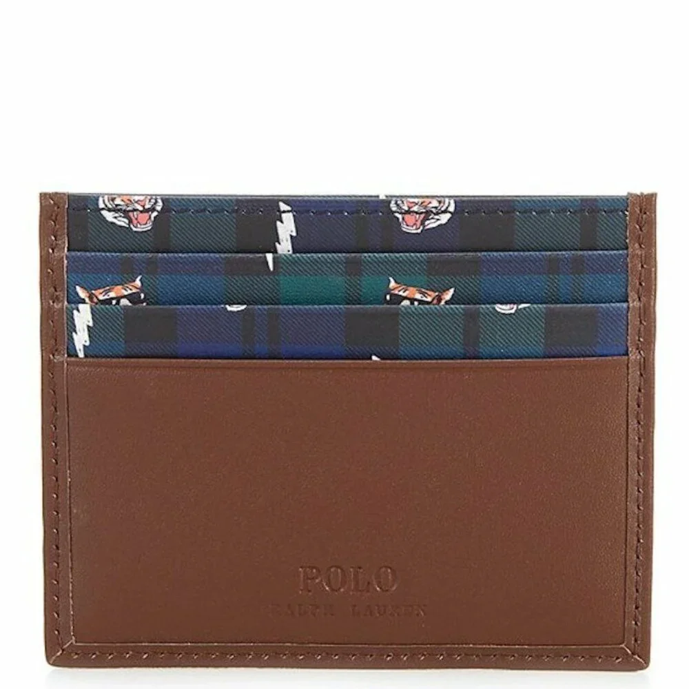 Polo Ralph Lauren Tiger Tartan Plaid Leather Slim Card Case
